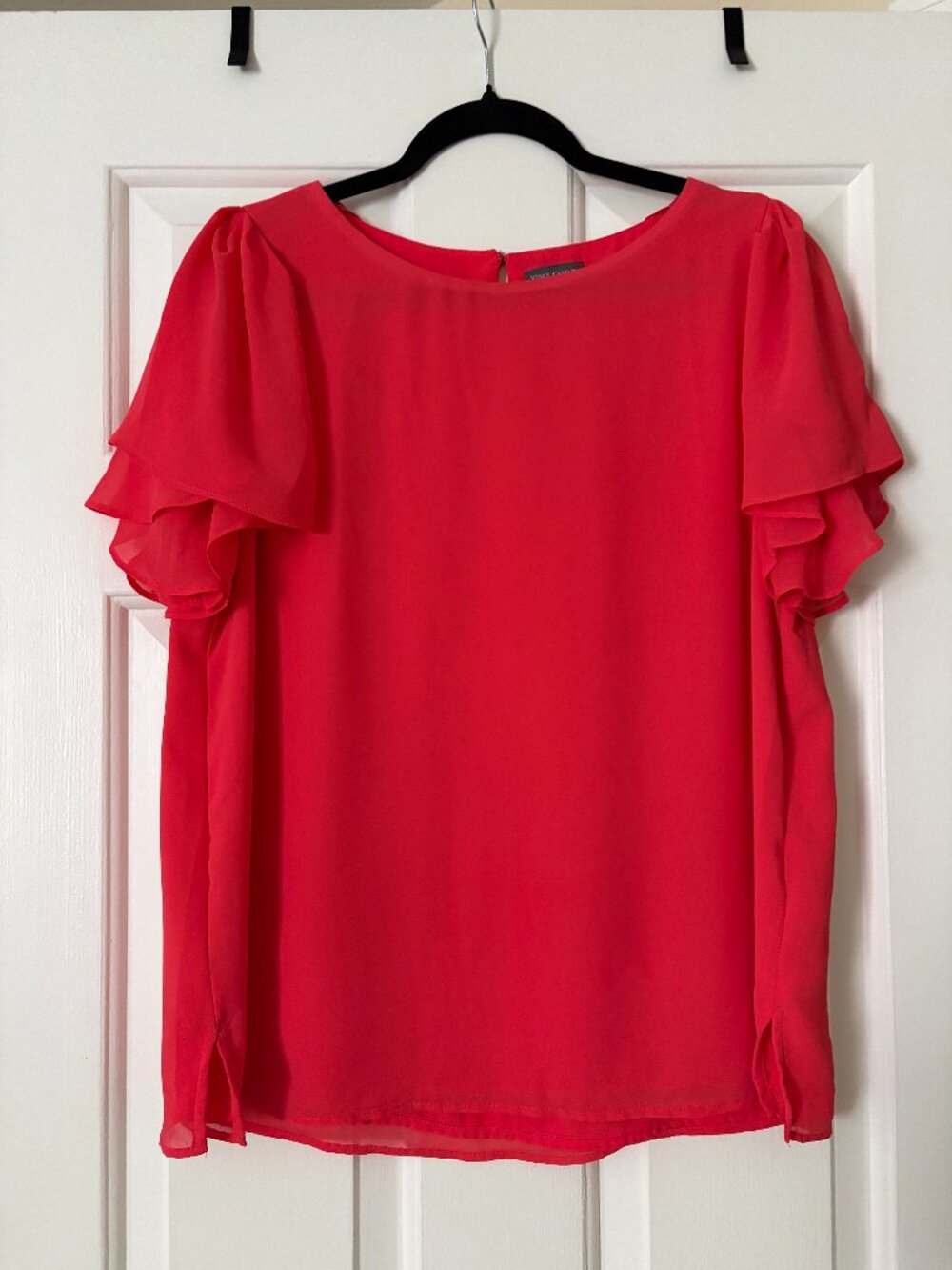 Coral Flutter Sleeve Chiffon Blouse